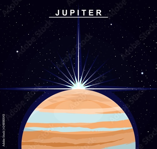 Image of the planet Jupiter. The fifth planet of the solar system. Science and education. Flat style. Cartoon.