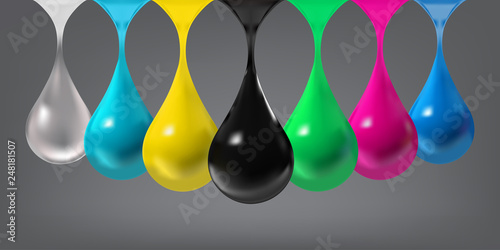 Vector Colorful Illustration with Set of Drops on grey Background