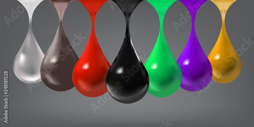 Vector Colorful Illustration with Set of Drops on grey Background