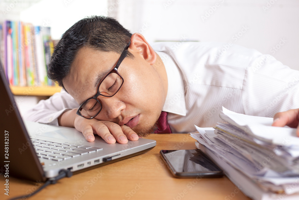 Tired Sleepy Asian Businessman Having Overworked Tired Sleepy Asian Businessman Having Overworked