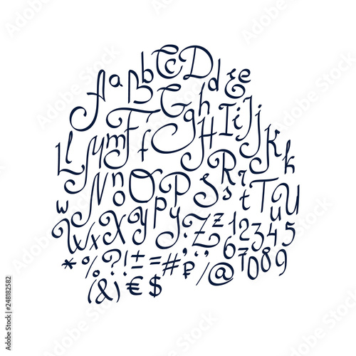 Handwritten lettering vector font alphabet.