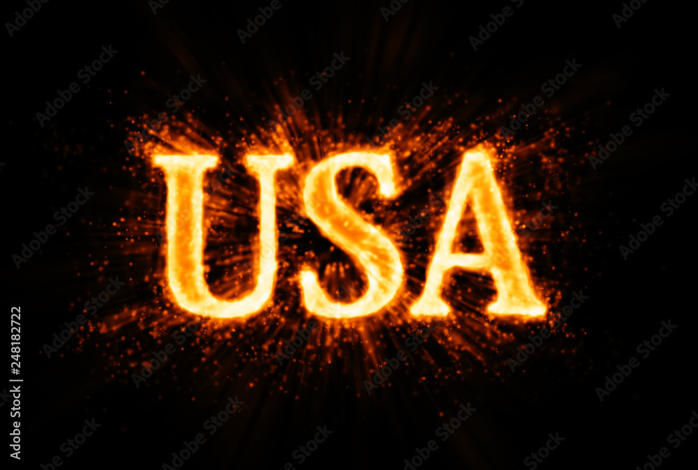 USA (flaming inscription on black) USA (flaming inscription on black)