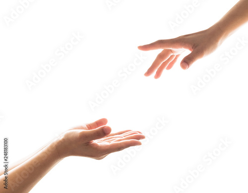 Fotografi Charity donation concept with women's hand  in giving and receiving  gesture
