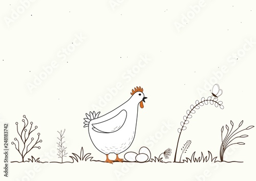 Card with funny cartoon chicken