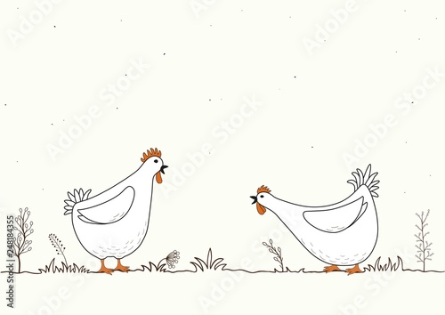 Card with two funny cartoon chickens