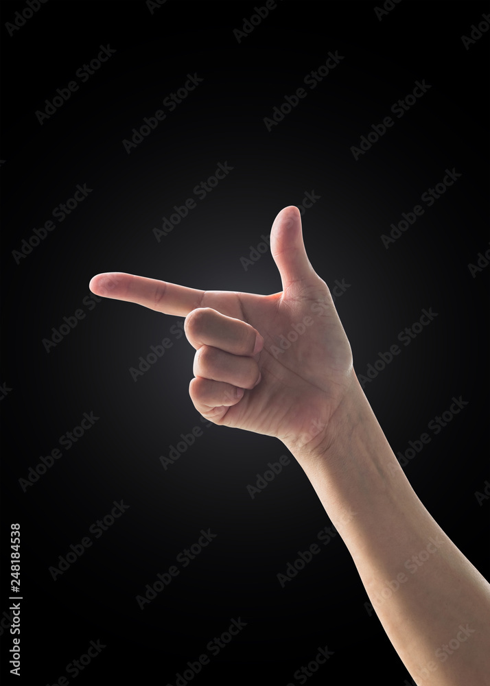 Hand up with pointing finger with rim light isolated on black background (clipping path) Hand up with pointing finger with rim light isolated on black background (clipping path)