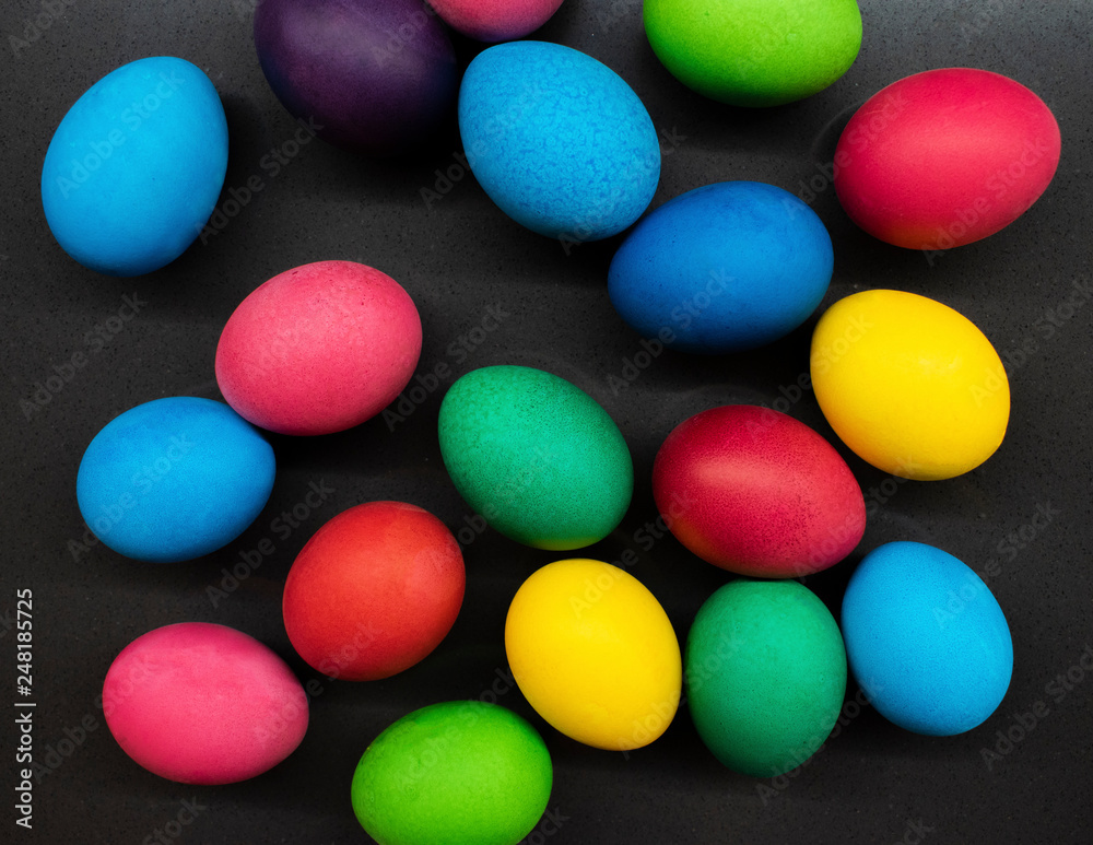 Variety of painted Easter eggs on dark background Variety of painted Easter eggs on dark background