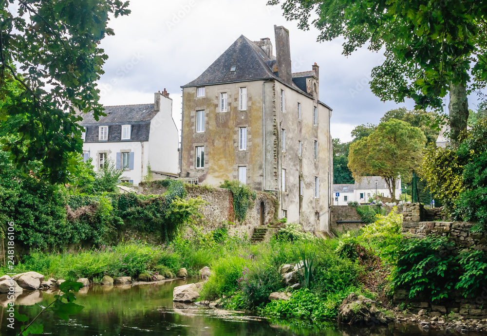 View of Quimperle (Kemperle), a historic town built around two rivers, the Isole and Elle rivers that combine to form the Laita river, in Finistere, Brittany, France