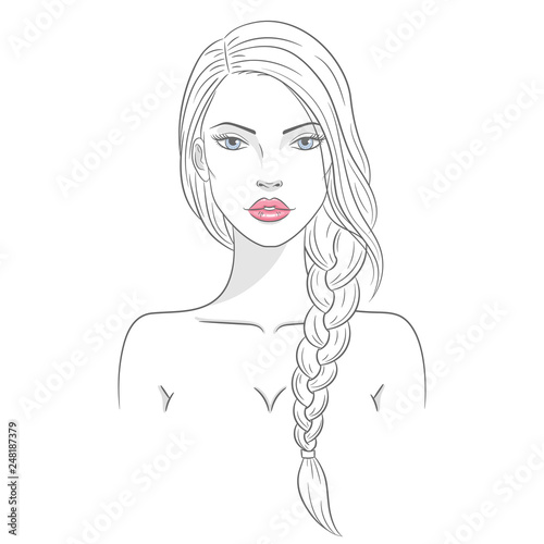 Vector illustration of a beautiful young woman with long hair