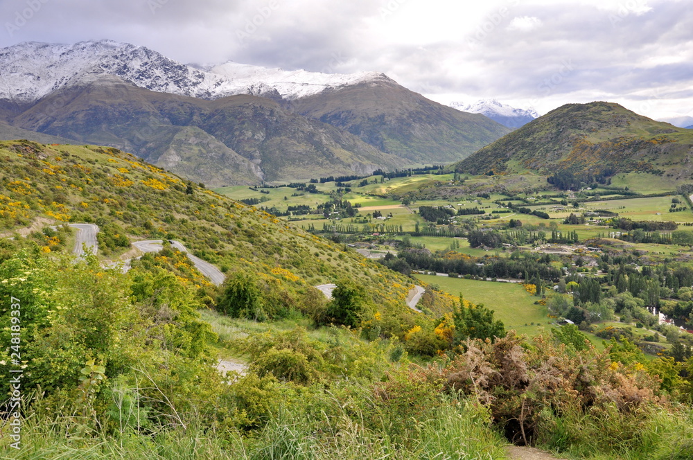 Scenic spots of Crown Range Road on the South Island, New Zealand 