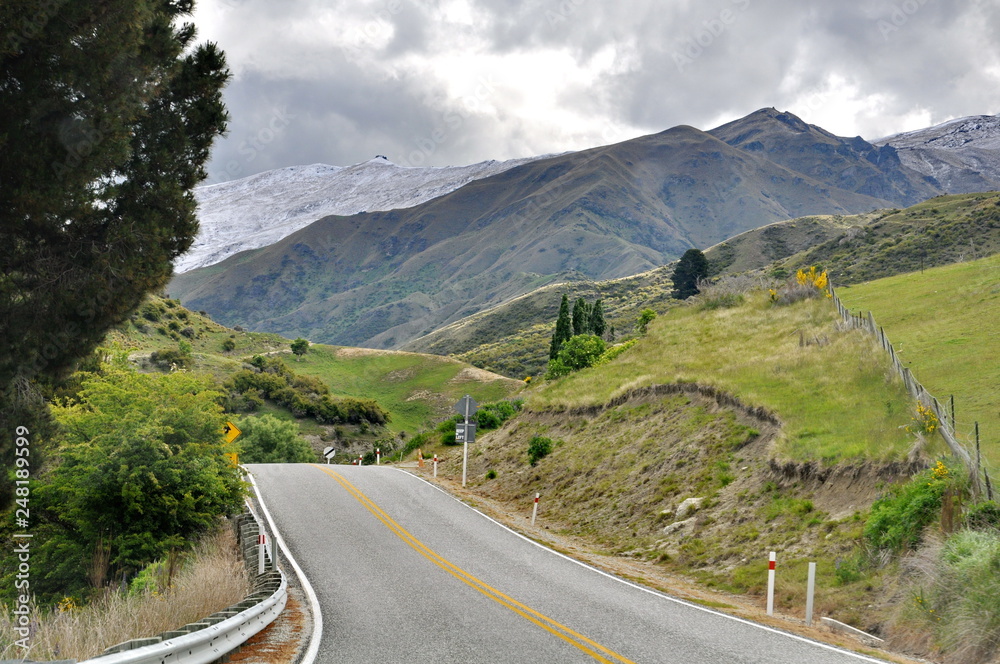 Scenic spots of Crown Range Road on the South Island, New Zealand 