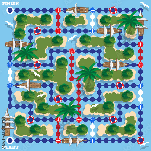 Sea adventure. Board game. Vector illustration.