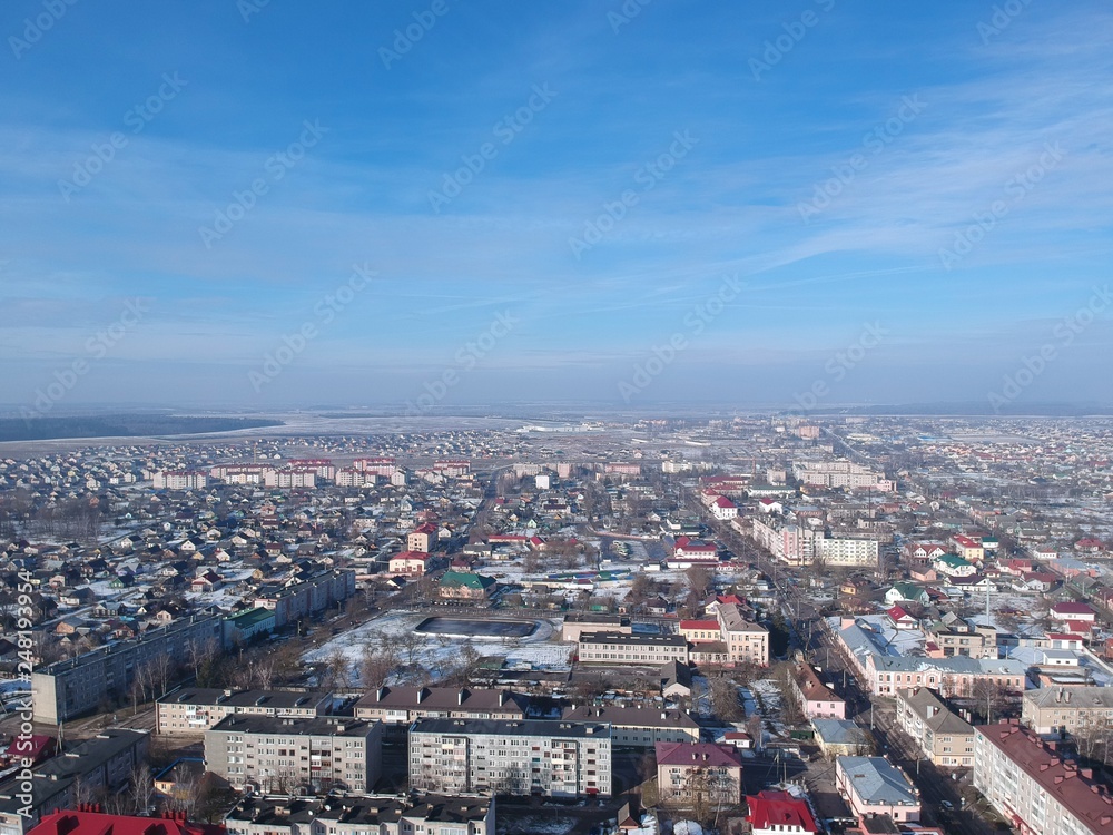 aerial view of Nesvzih, Belarus in winter aerial view of Nesvzih, Belarus in winter
