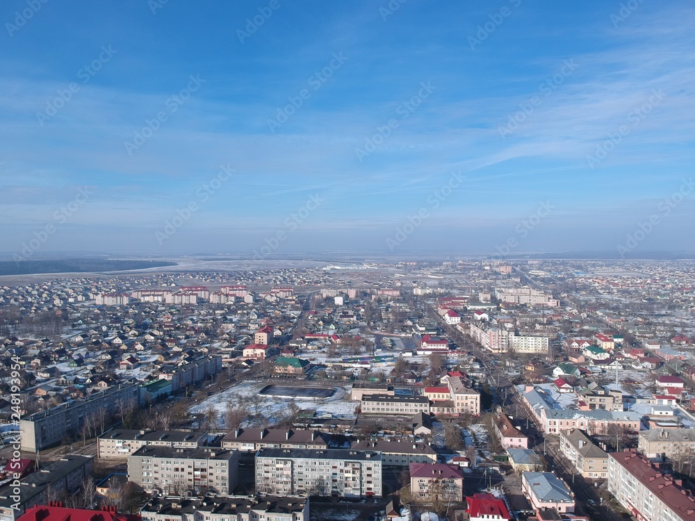 aerial view of Nesvzih, Belarus in winter 