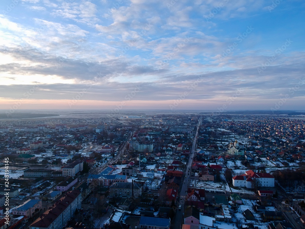 aerial view of Nesvzih, Belarus in winter 