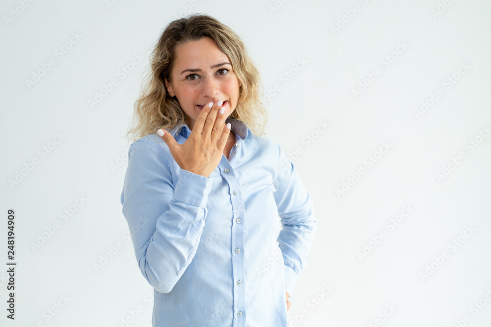 Excited office gossiper trying to keep secret Excited office gossiper trying to keep secret