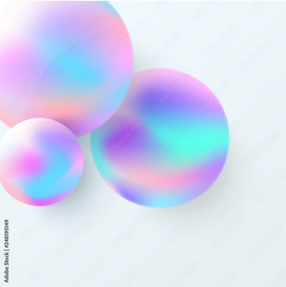 White abstract background with shiny spectrum color 3d balls.