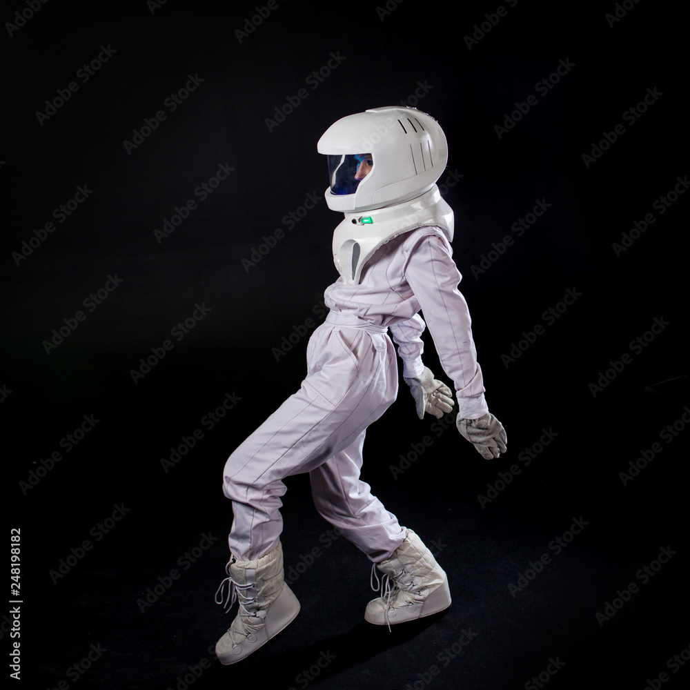 Running Astronaut in space, in zero gravity