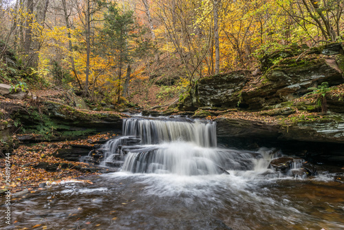 Fototapeta Naklejka Na Ścianę i Meble -  A Slow Motion Waterfall in Ricketts Glen State Park of Pennsylvania