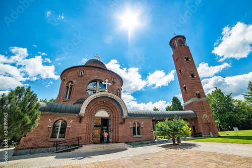 Belgrade, Serbia - May 23, 2018: Orthodox church St. Basil of Ostrog (Serbian: Crkva Svetog Vasilija Ostroškog) in Belgrade, Serbia. The church is in the settlement Bežanijska Kosa. photo