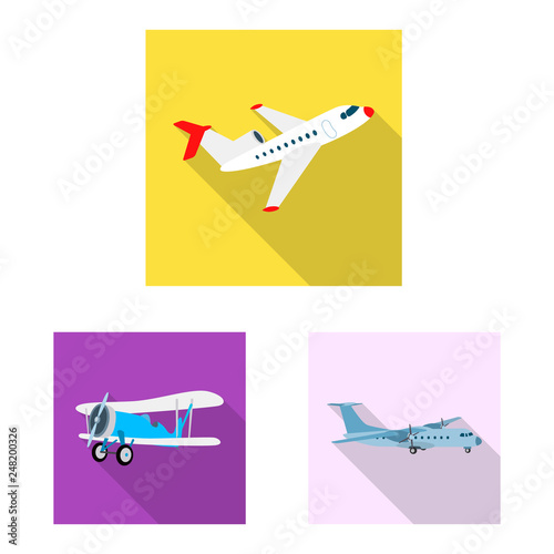 Vector illustration of plane and transport logo. Collection of plane and sky stock vector illustration.