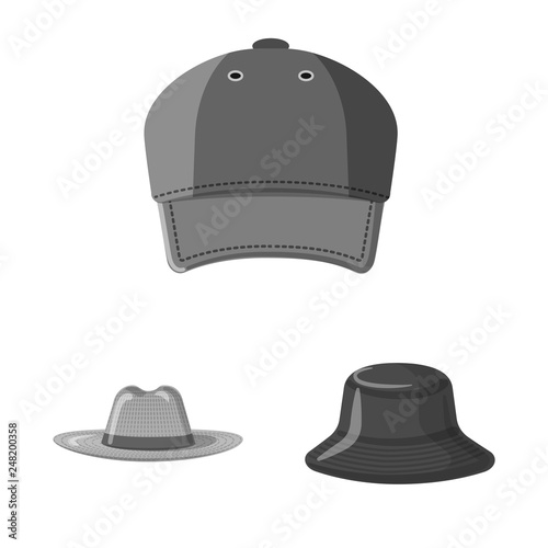 Vector design of headgear and cap logo. Collection of headgear and accessory stock symbol for web.