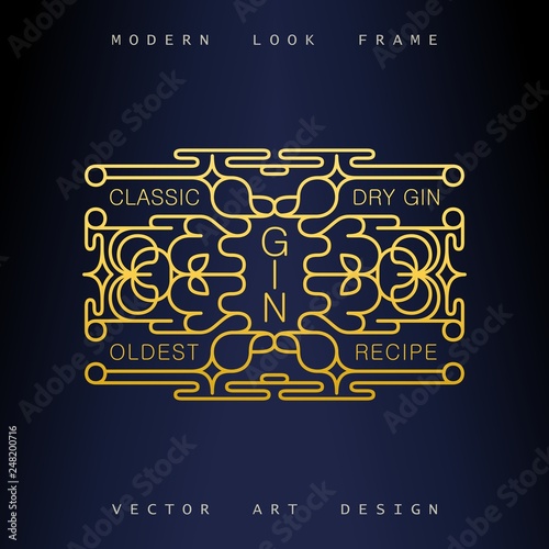 Stylish Art Deco ornate frame. Creative and artistic emblem for design. Mono line style vector design elements