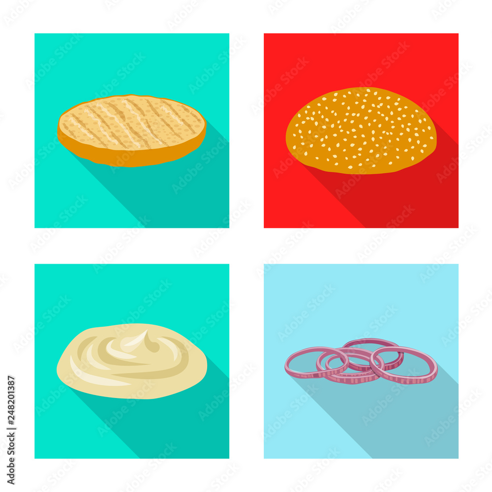 Vector illustration of burger and sandwich symbol. Set of burger and slice stock symbol for web.