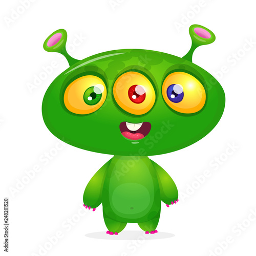 Cartoon Character Funny Alien with thee eyes. Vector Illustration Isolated