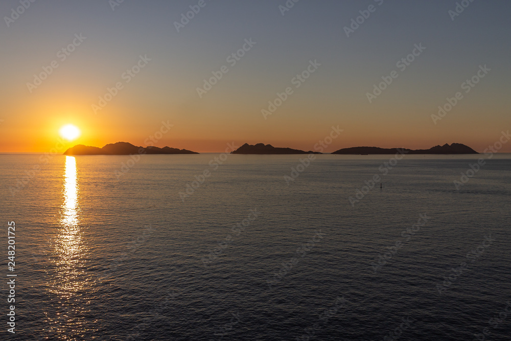 sunset on cies islands galicia
