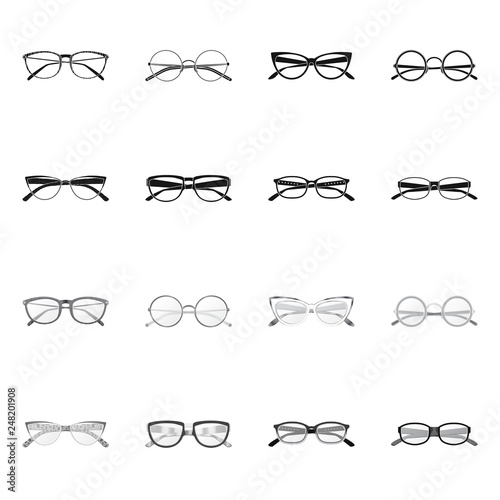 Isolated object of glasses and frame logo. Collection of glasses and accessory vector icon for stock.