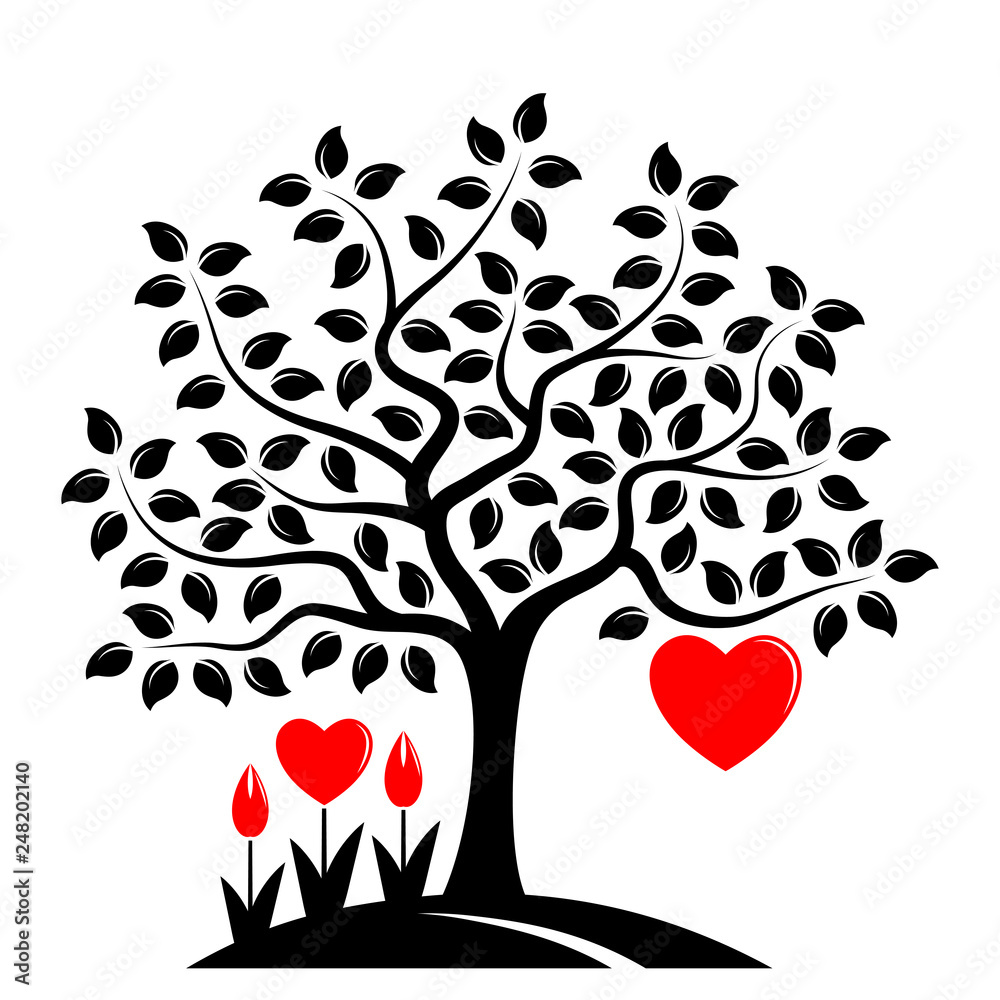 heart tree and heart flowers