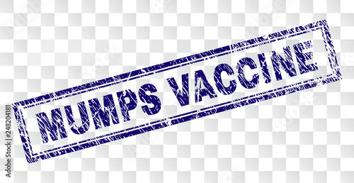 MUMPS VACCINE stamp seal watermark with rubber print style and double framed rectangle shape. Stamp is placed on a transparent background.