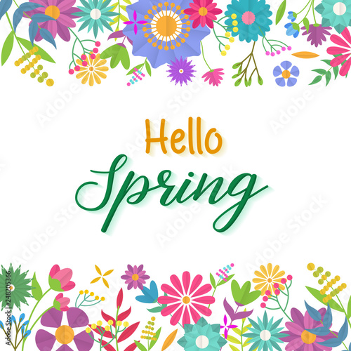 Hello spring. Spring Background. Spring design background with abstract beautiful colorful flower. Vector illustration. Wallpaper. flyers, posters, brochure, voucher discount. © detakstudio