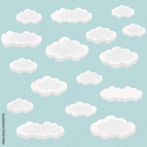 Set of cloud icons on blue background.