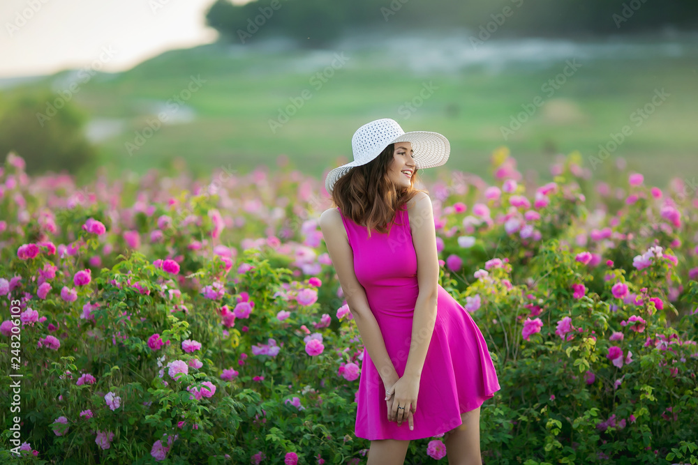 Girl in pink dress and vintage Cap