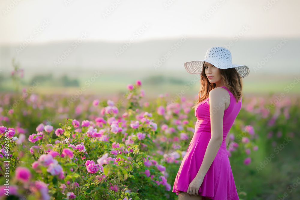 Girl in pink dress and vintage Cap