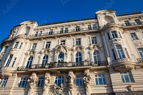 Beautiful architecture of the antique buildings at Linke Wienzeile in Vienna city center