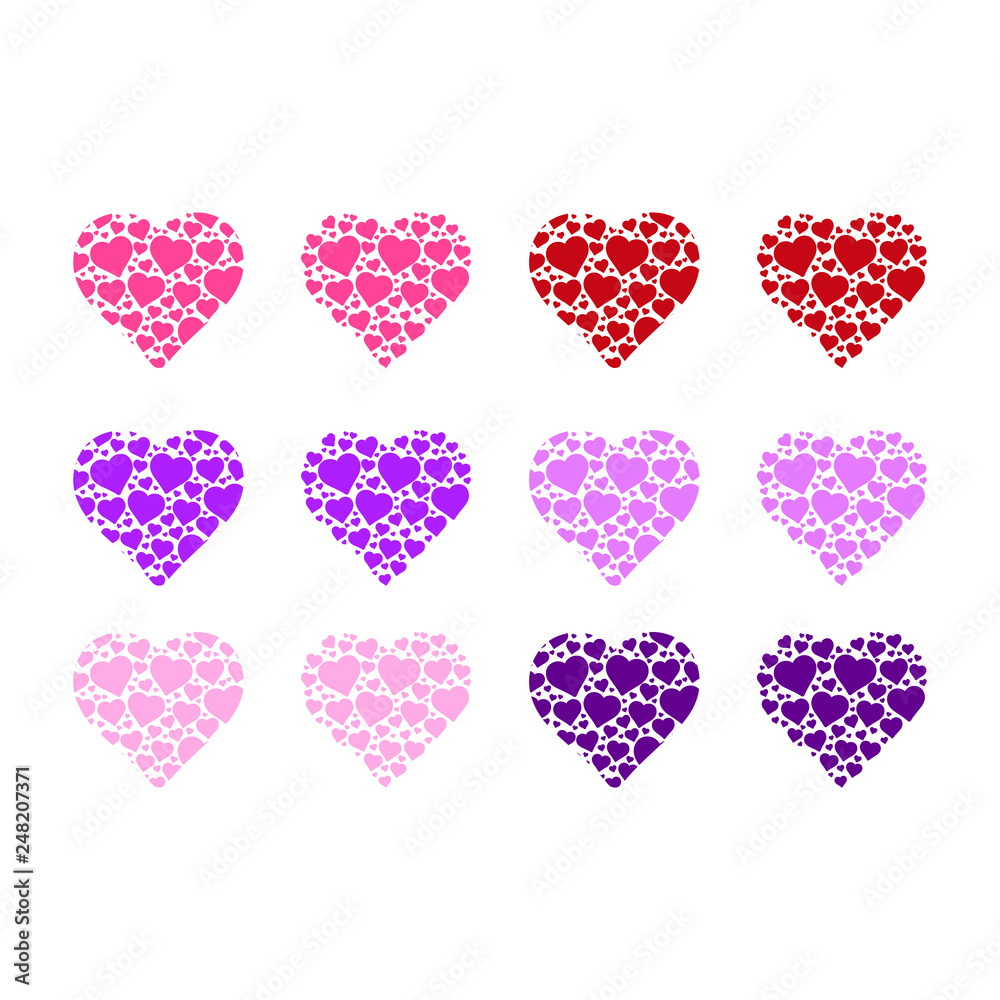 Many small hearts forming abstract/circle shape on white background. Valentine's day  illustration, design. Vector