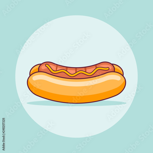 Fototapeta Naklejka Na Ścianę i Meble -  Hot dog flat line icon. Vector illustration.