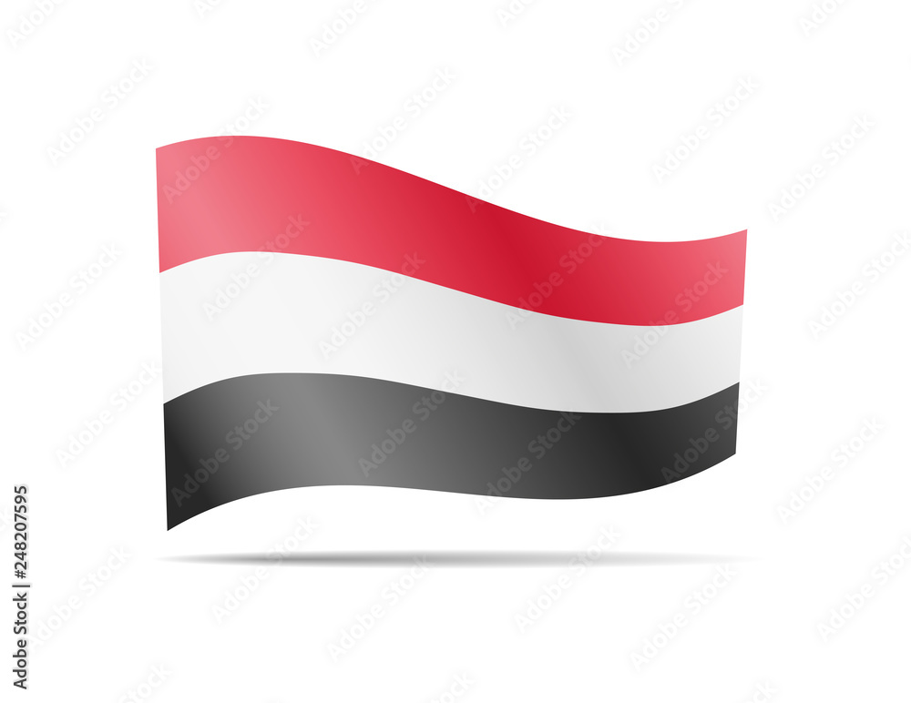 Waving Yemen flag in the wind. Flag on white vector illustration Waving Yemen flag in the wind. Flag on white vector illustration