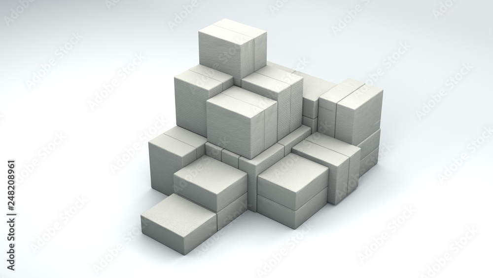3d cubes cardboard boxes mockup, 3d render 3d cubes cardboard boxes mockup, 3d render