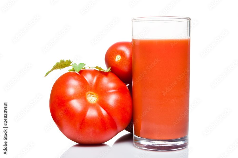 Glass of fresh tomato juice isolated on white background Glass of fresh tomato juice isolated on white background