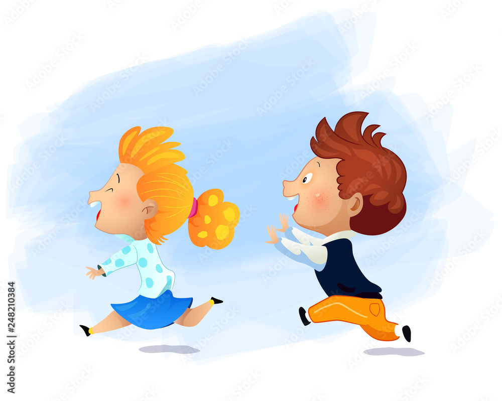 Preschool girl running fast and play catch-up and tag game Stock Vector |  Adobe Stock