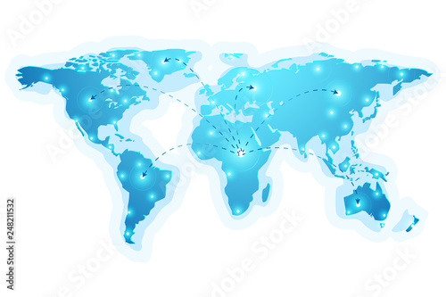 vector of world map on dark blue   network concept