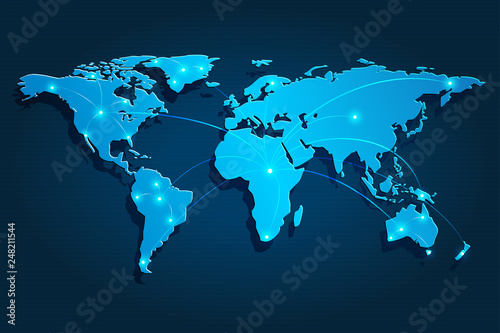 world map and communications nodes link network, Vector