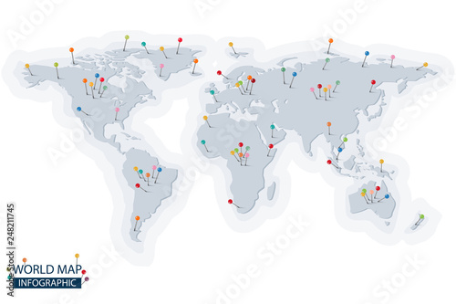 world map with sticky point communication concept