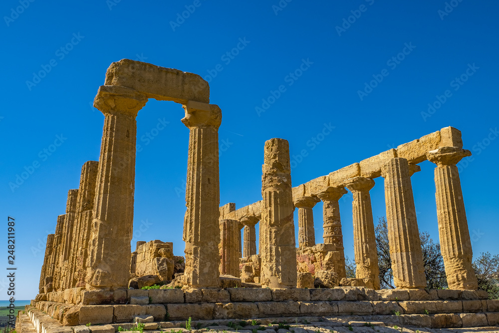 Ancient Temple of Juno in Valley of ruin the Temples in Agrigento on Sicily
