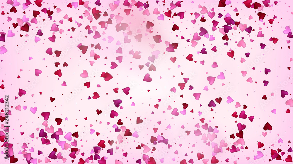 Fototapeta premium Realistic Hearts Vector Confetti. Valentines Day Wedding Pattern. Beautiful Pink Sparkles Valentines Day Decoration with Falling Down Hearts Confetti. Trendy Gift, Birthday Card, Poster Background