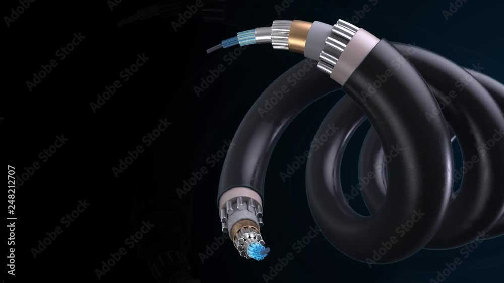 3d render technology background. Concept of fiber optic internet cable with complex structure.